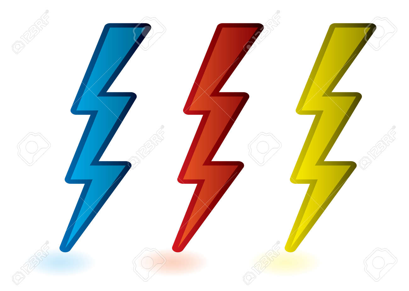 collection of red blue and yellow lightning bolts cartoon stock