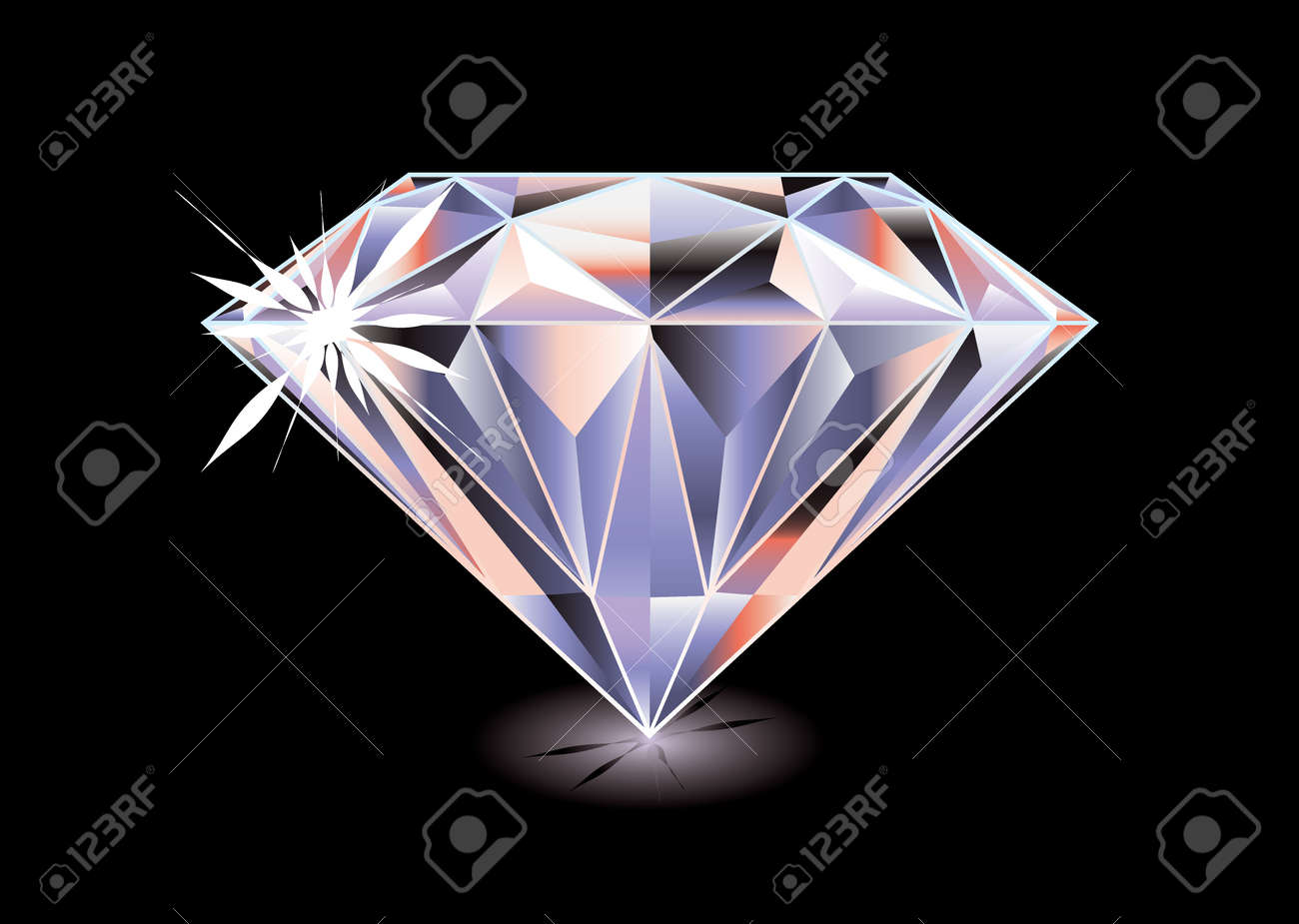 Artistic brightly coloured cut diamond with shadow and reflection on black background - 11995961 Artistic brightly coloured cut diamond with shadow and reflection on black background - 11995961