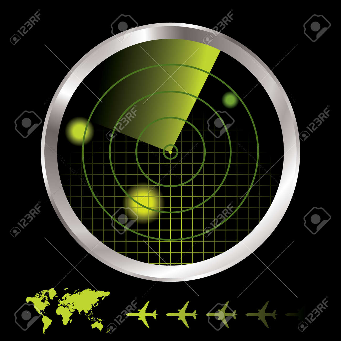 Aircraft radar for airport with world map and plane icon - 11995969 Aircraft radar for airport with world map and plane icon - 11995969