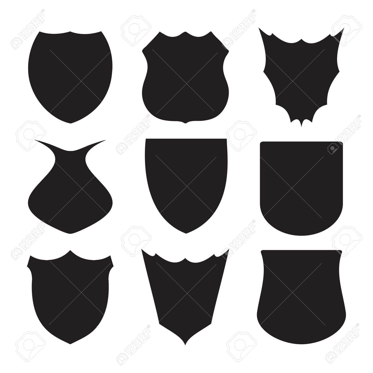 9 サンプルと黒と白の盾シルエットのイラスト素材 ベクタ Image