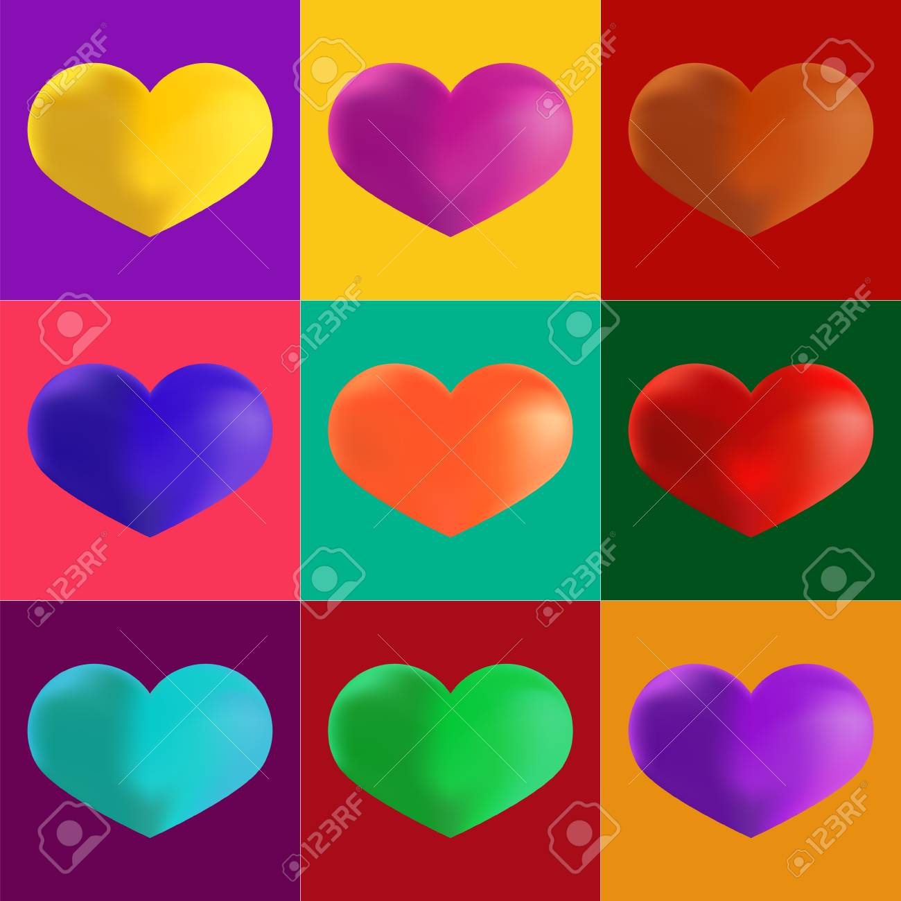Corazones En Diferentes Colores Estilo Artistico Pop Art