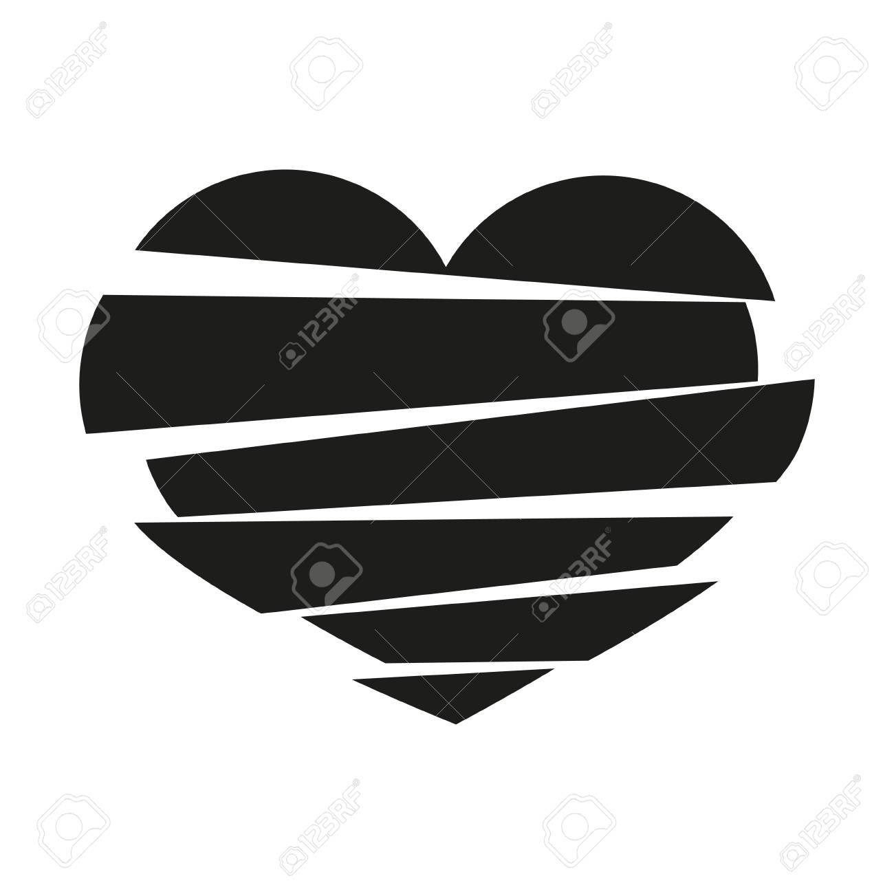 白い背景に黒いストライプがハートベクトルを壊した。アイコン、記号