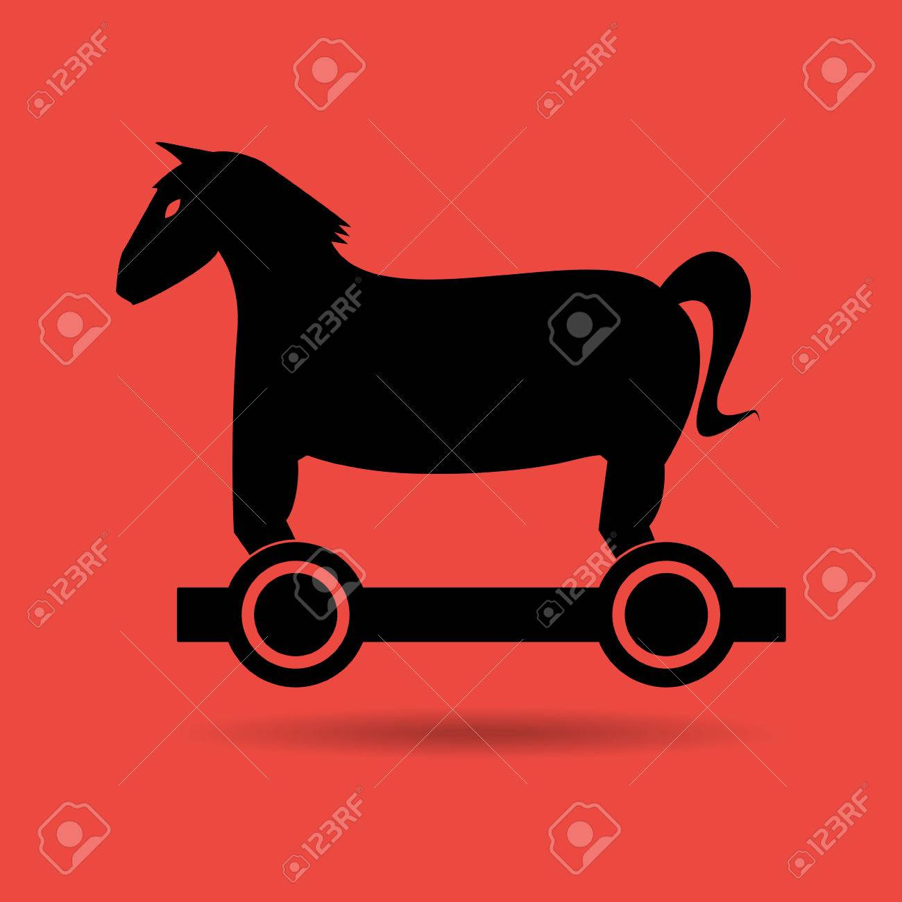 trojan horse malware computer virus on red background with shadow trojan horse virus