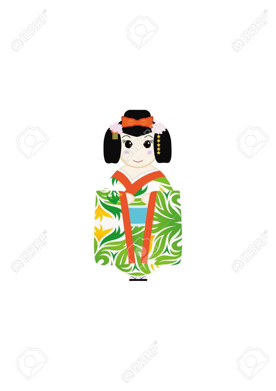 かわいい日本のこけし人形イラストレーター デザイン のイラスト素材 ベクタ Image