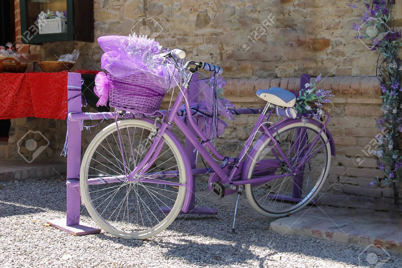 purple bicycle basket