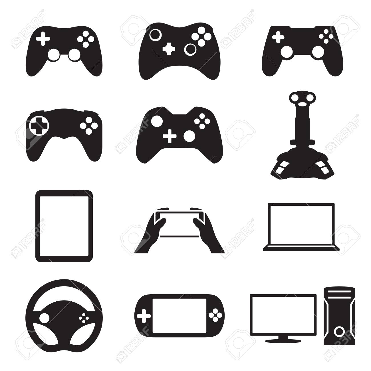 ゲームのアイコンを設定します 白地に黒のイラスト素材 ベクタ Image