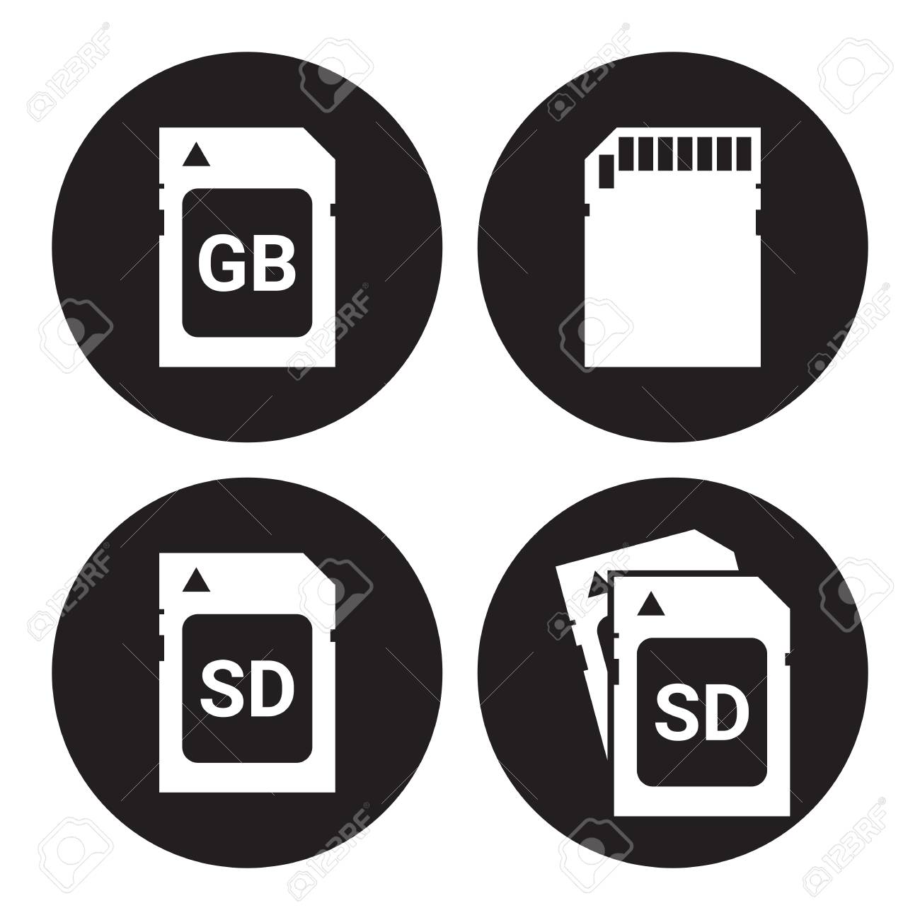 Sd Memory Card Icons Set White On A Black Background Royalty Free Cliparts Vectors And Stock Illustration Image