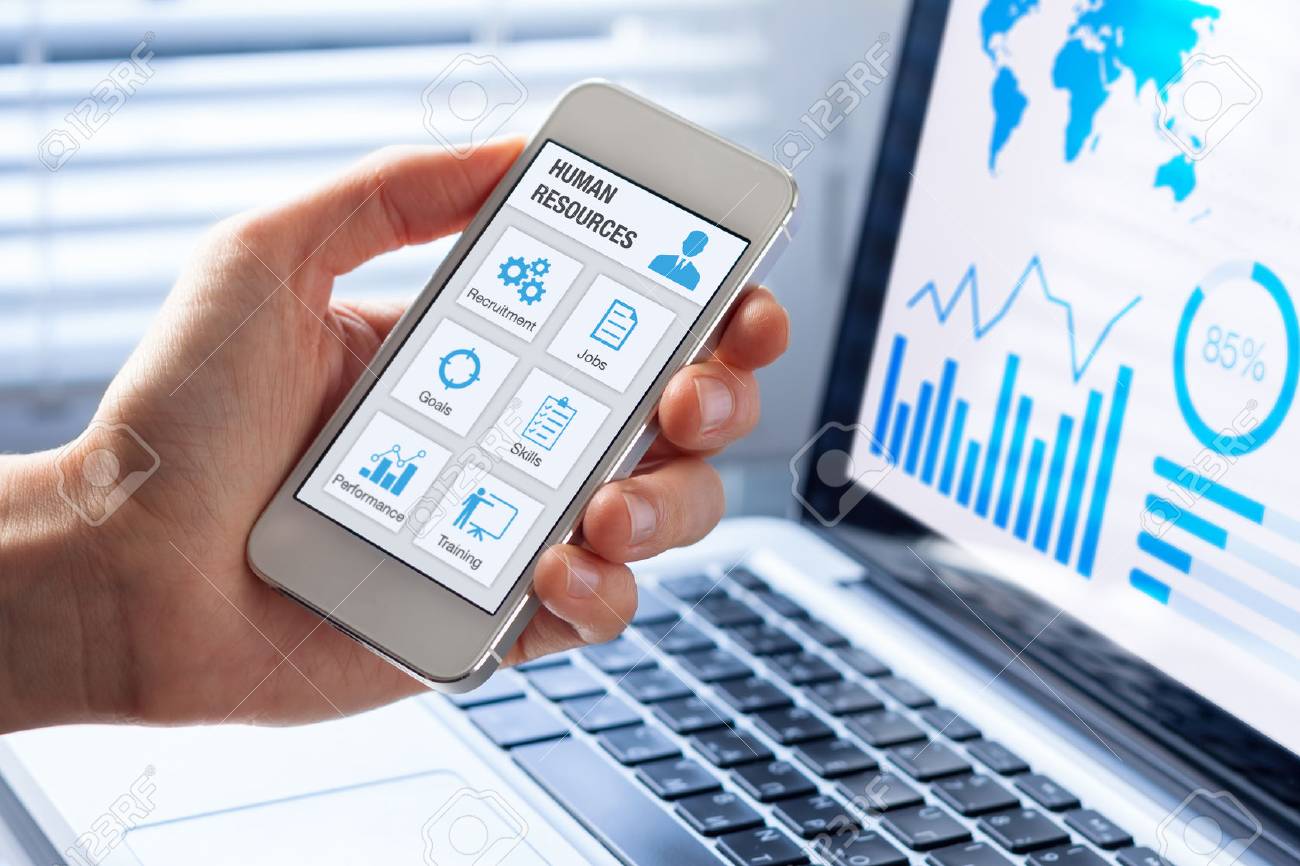 Human Resources (HR) Management App-Konzept Auf Einem Handy-Display ... Human Resources (HR) Management App-Konzept Auf Einem Handy-Display ...