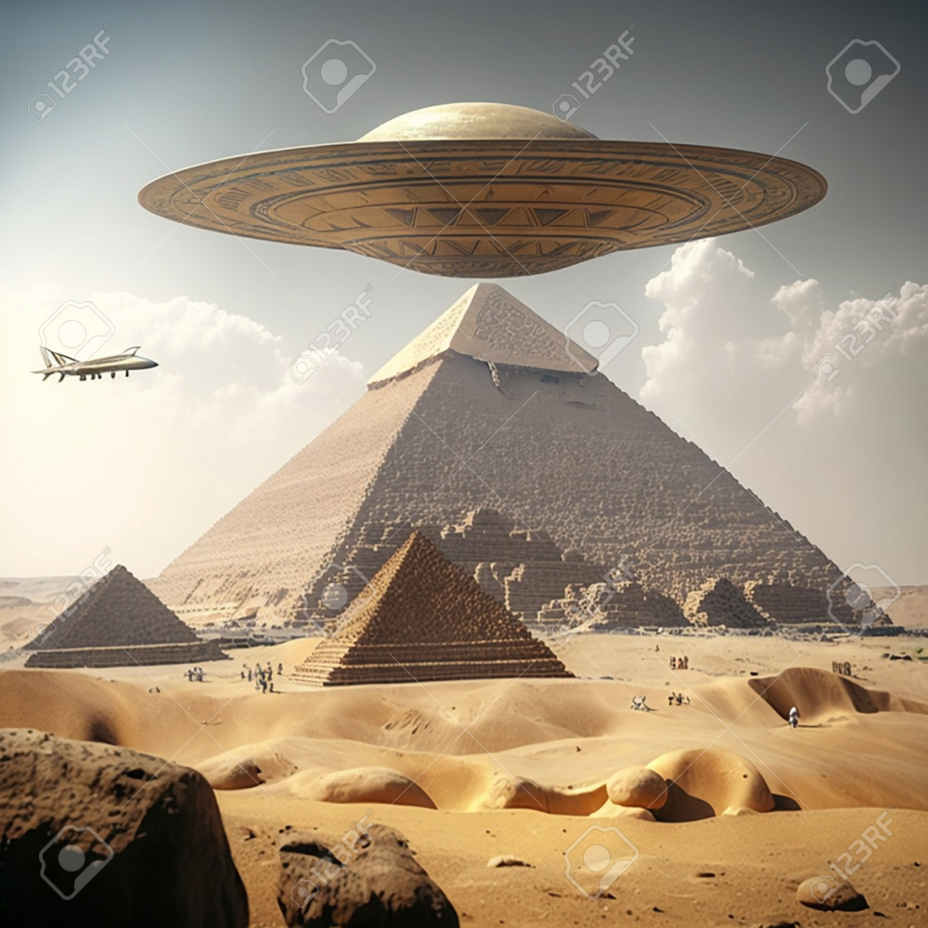 The Great Pyramid Of Giza And The UFO Flying Over It. Stock Photo, Picture  and Royalty Free Image. Image 204920940.