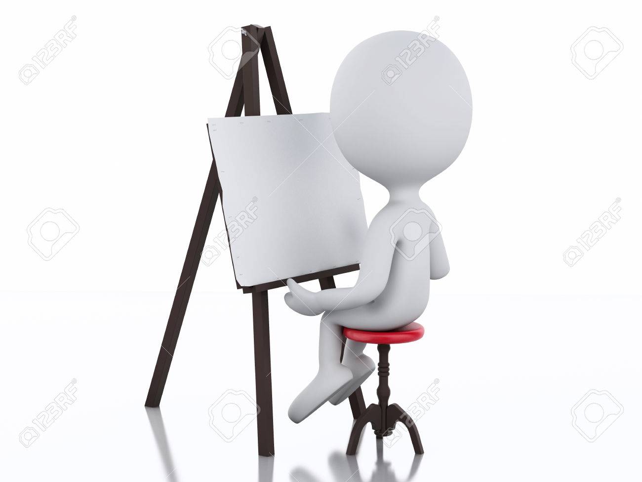 3d Image De Rendu Les Blancs Peintre Avec Un Chevalet Isole Fond Blanc Banque D Images Et Photos Libres De Droits Image