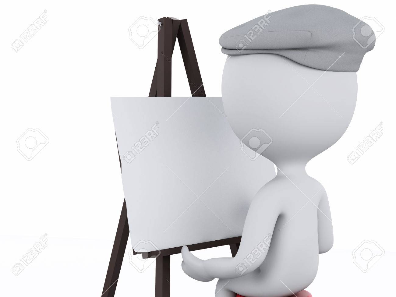 3d Image De Rendu Les Blancs Peintre Avec Un Chevalet Isole Fond Blanc Banque D Images Et Photos Libres De Droits Image