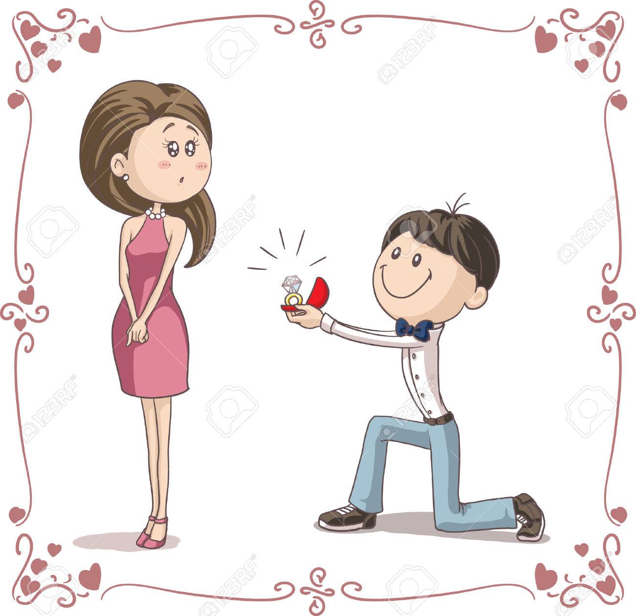 Boyfriend and Girlfriend Getting Engaged Cartoon Illustration - 69774506 Boyfriend and Girlfriend Getting Engaged Cartoon Illustration - 69774506