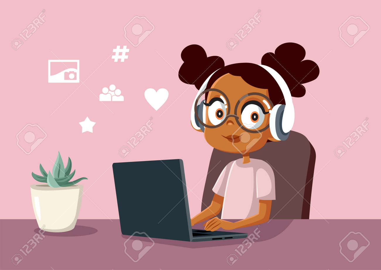 Young Girl Spending Time on Social Media on Her Laptop - 171287661 Young Girl Spending Time on Social Media on Her Laptop - 171287661