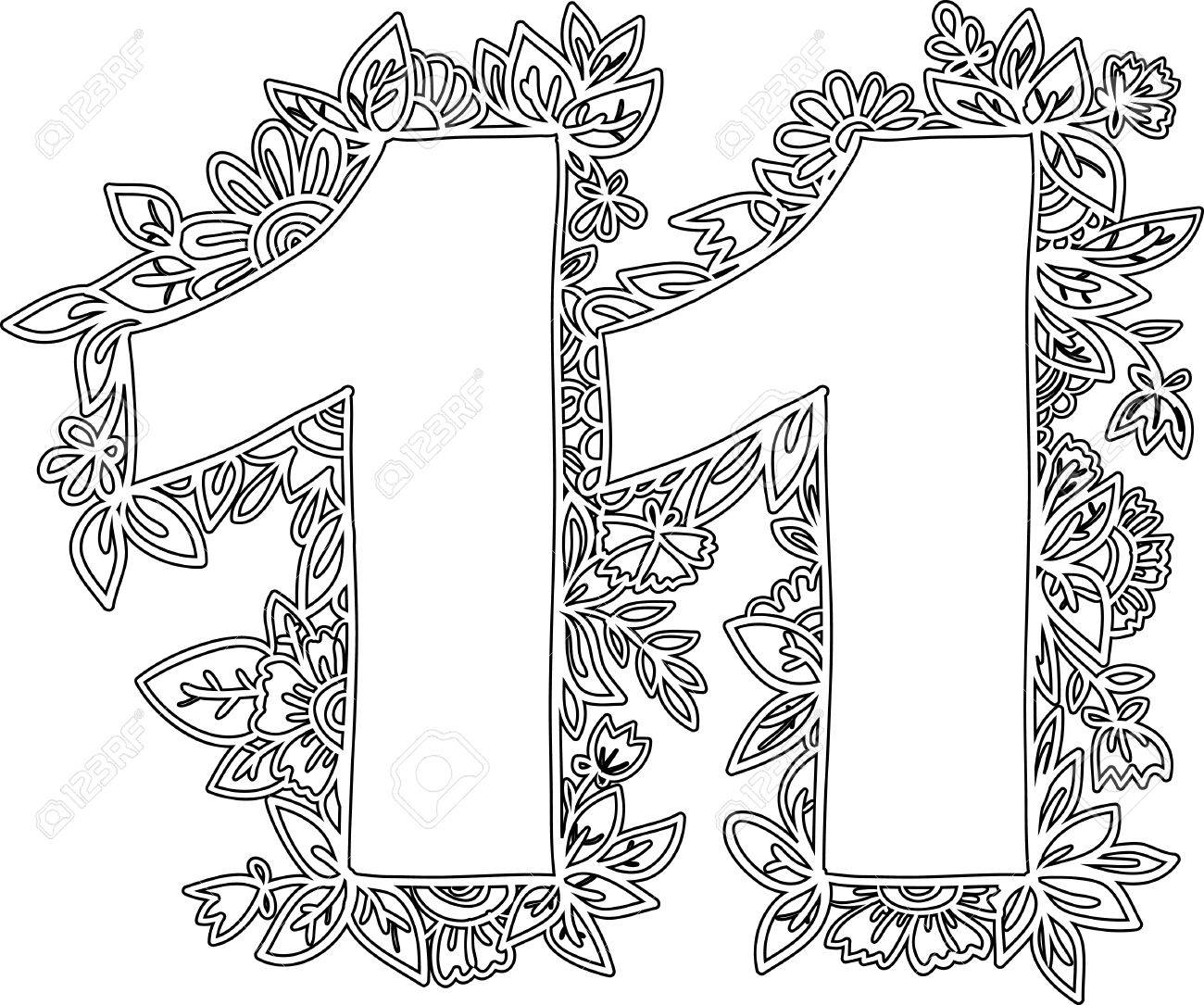 Number 11 With Decorative Floral And Herbal Elements Vector Illustration Royalty Free Cliparts Vectors And Stock Illustration Image