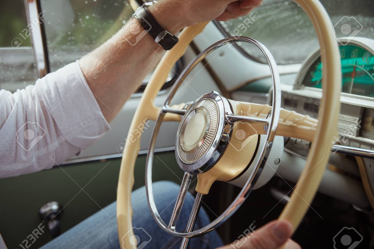 Steering Wheel Of Vintage Car And Drivers Hands Stock Photo Picture And Royalty Free Image Image 69128633