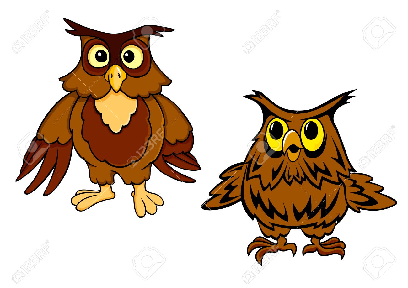 Lustige Eulen Comic Figuren Die Braune Nachtvogel Mit Grossen Augen Uberrascht Isoliert Auf Weissem Hintergrund Fur Kindisch Oder Bildung Design Lizenzfrei Nutzbare Vektorgrafiken Clip Arts Illustrationen Image