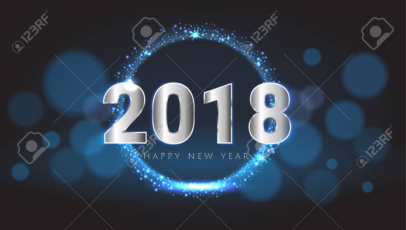 Happy New 2018 Year shiny glowing blue and silver greeting card. Vector illustration. Wallpaper. - 87429212 Happy New 2018 Year shiny glowing blue and silver greeting card. Vector illustration. Wallpaper. - 87429212