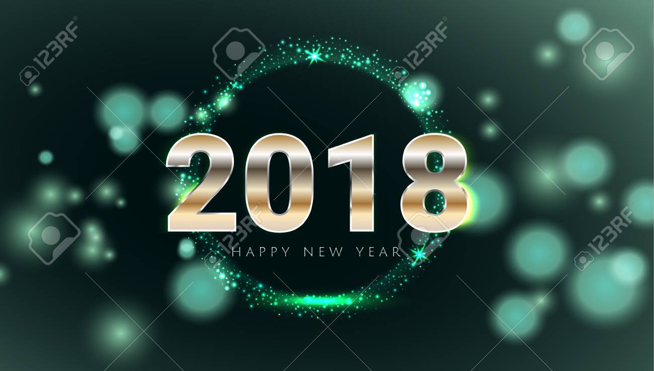 Happy New 2018 Year shiny glowing green and gold greeting card. Modern design Vector illustration. Wallpaper. - 87429213 Happy New 2018 Year shiny glowing green and gold greeting card. Modern design Vector illustration. Wallpaper. - 87429213