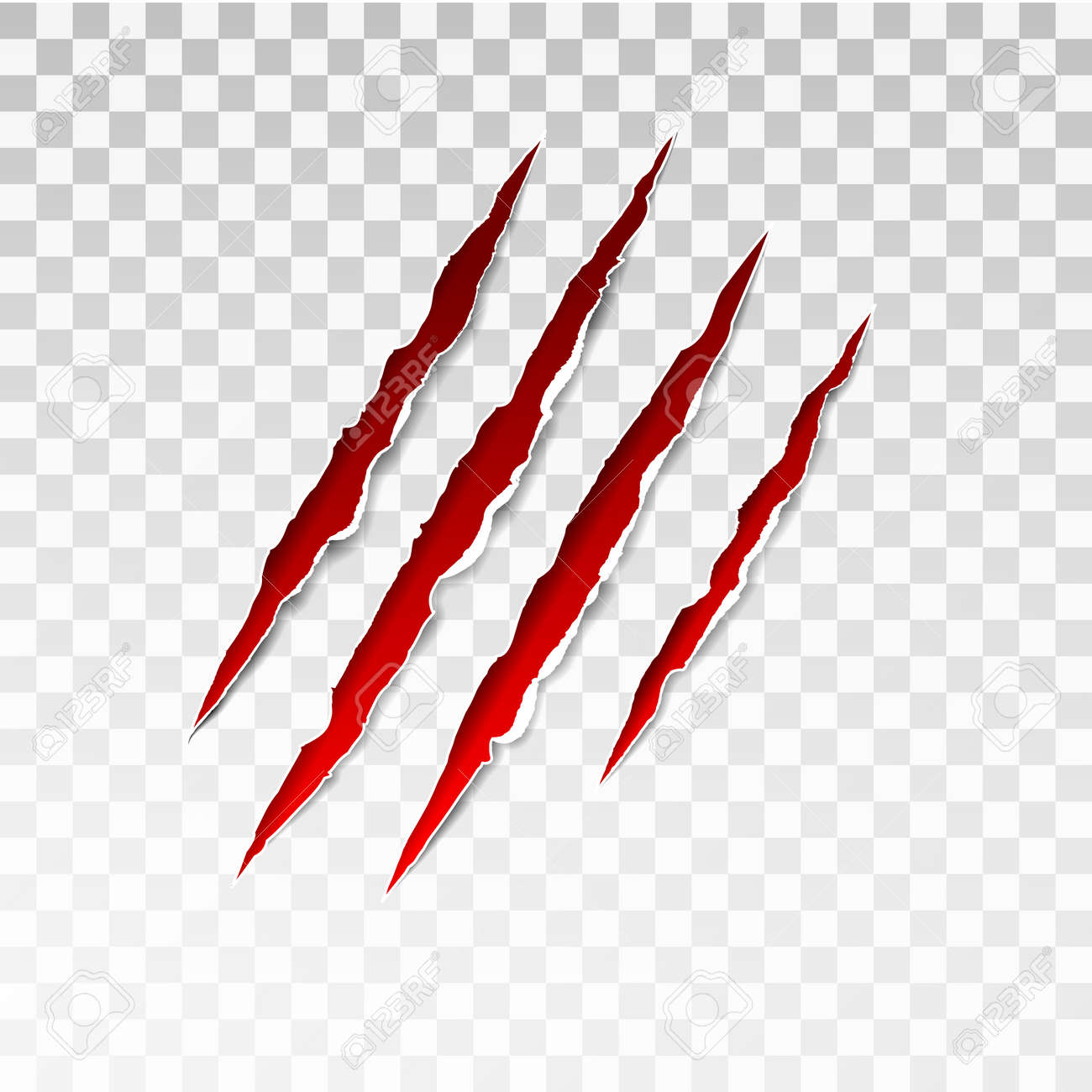 Animal red scratches on transparent background. Paper claws animal scratching. Claw scratch mark. Animal predator paw claw, knife scratch trace. Horror slash trace. vector illustration. - 158934625 Animal red scratches on transparent background. Paper claws animal scratching. Claw scratch mark. Animal predator paw claw, knife scratch trace. Horror slash trace. vector illustration. - 158934625