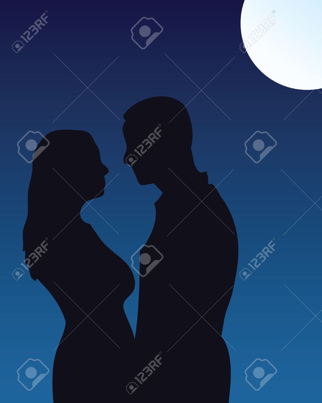 silhouette of couple kissing under moonlight stock vector 6398479