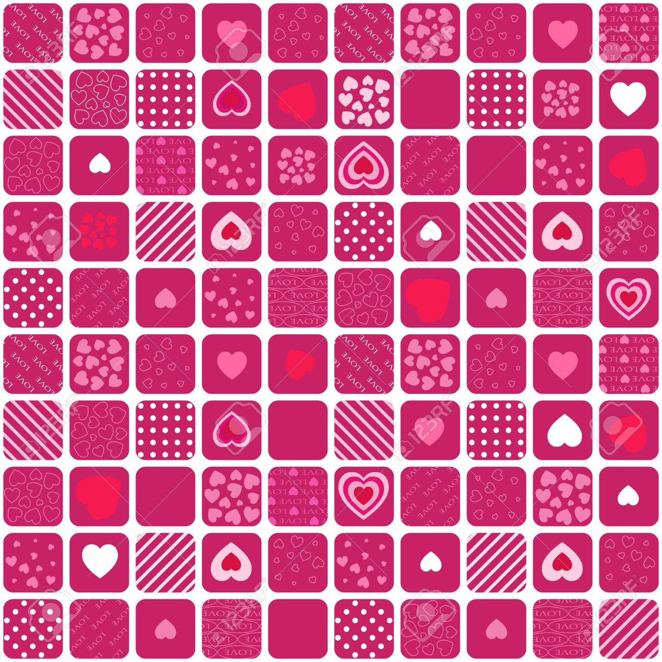 赤いシンプルなバレンタイン背景の正方形と心から成るのイラスト素材 ベクタ Image