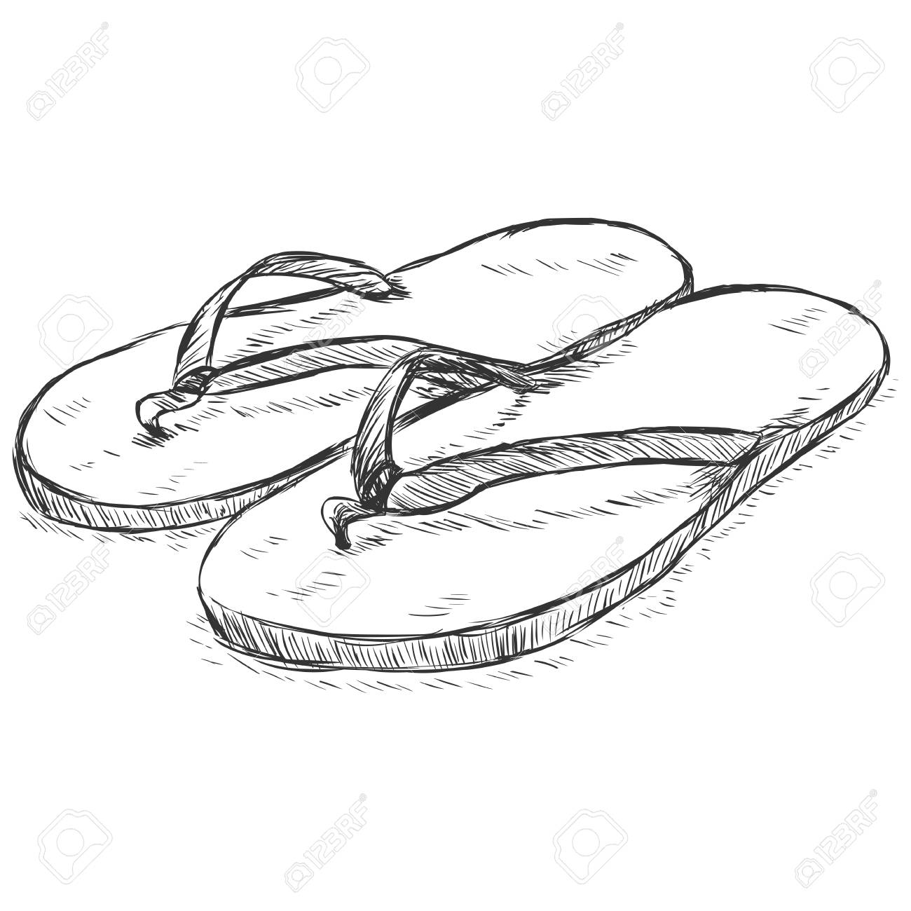 Vector Single Sketch Slippers On White 
