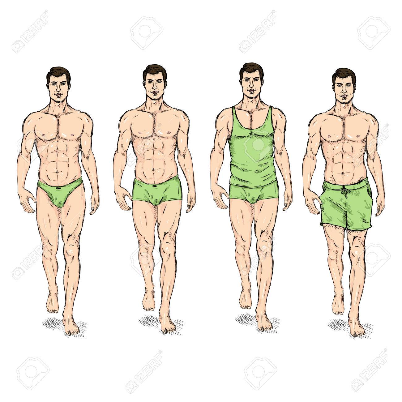 Vector Set Of Sketch Fashion Male Models Underwear Royalty Free Cliparts Vectors And Stock Illustration Image 69876290