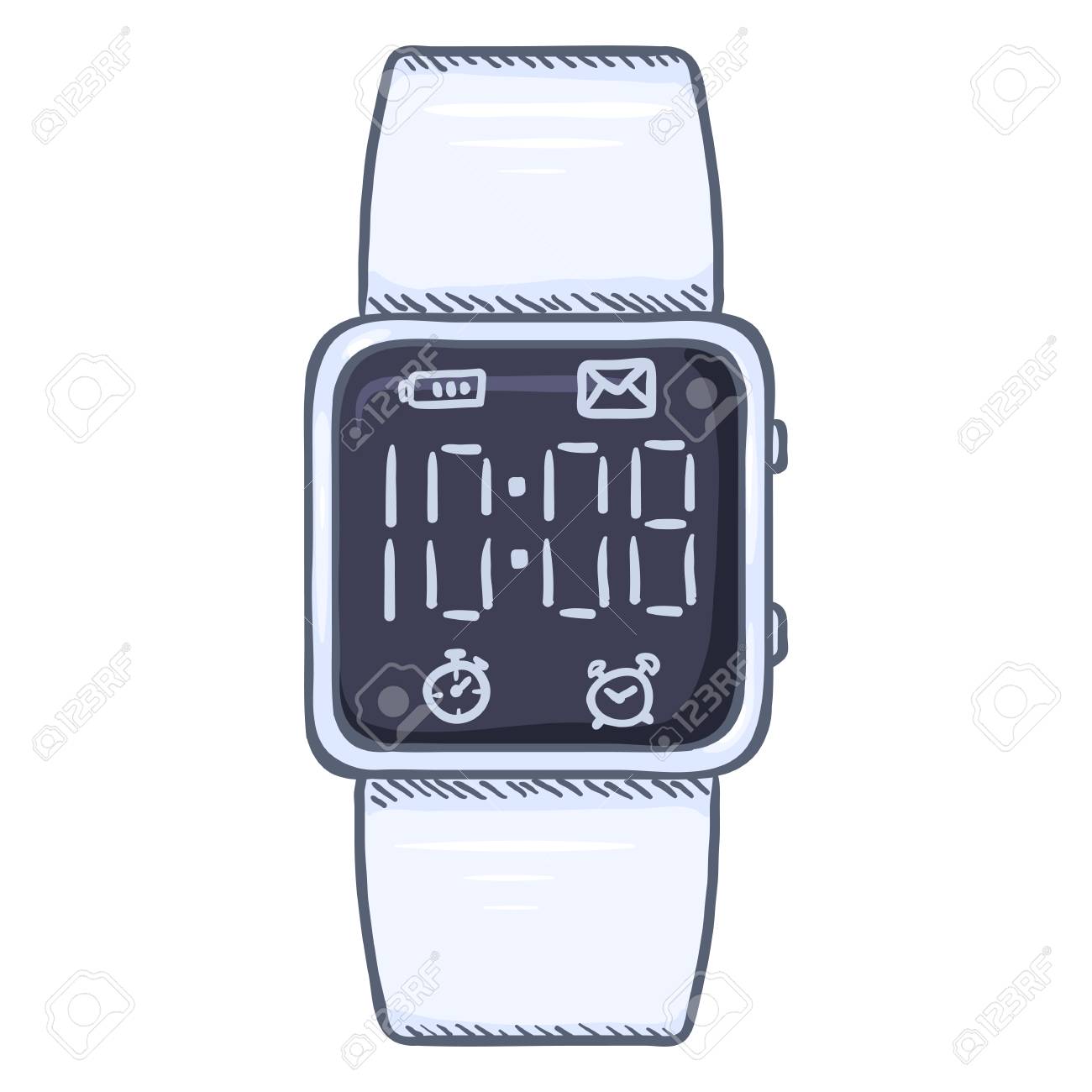 漫画白いモダンなデジタル腕時計のイラスト素材 ベクタ Image