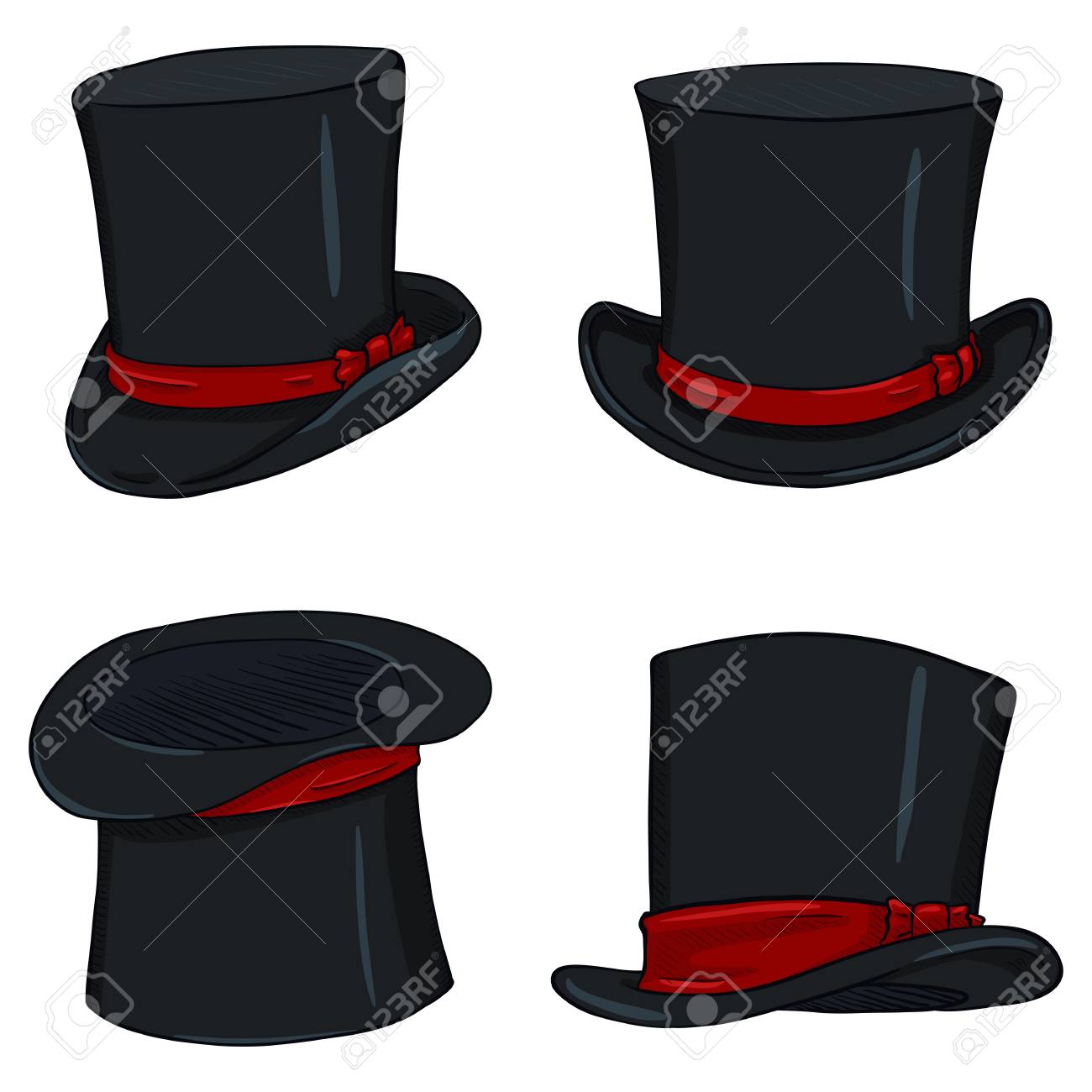 赤いリボンが付いているマジシャンブラックシリンダーハットのベクトルセットのイラスト素材 ベクタ Image 赤いリボンが付いているマジシャンブラックシリンダーハットのベクトルセットのイラスト素材 ベクタ Image