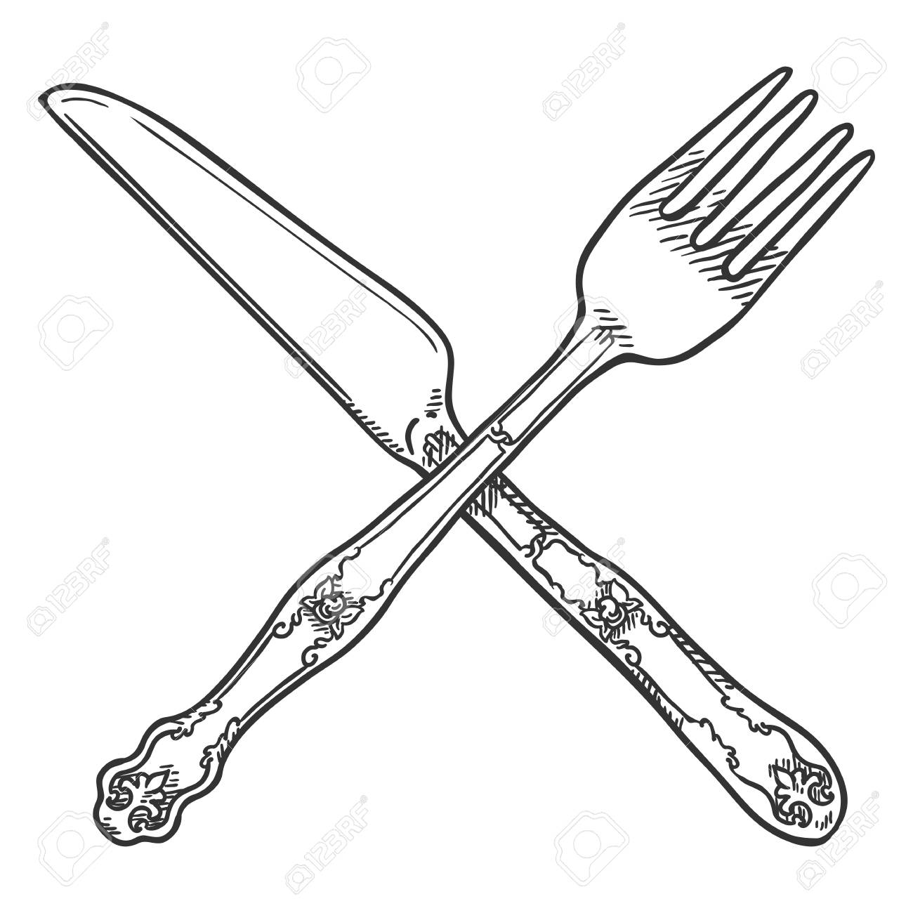 Vector Sketch Vintage Crossed Fork And Knife