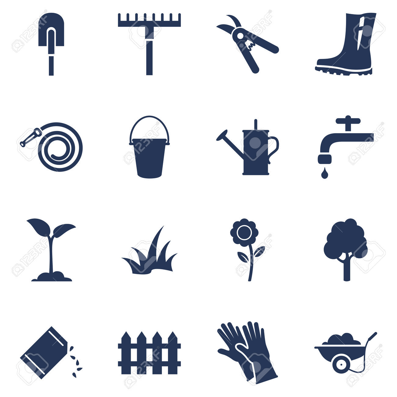 Vector Set of Garden Icons. Silhouette Gardening Tools and Plants Symbols - 169351015 Vector Set of Garden Icons. Silhouette Gardening Tools and Plants Symbols - 169351015