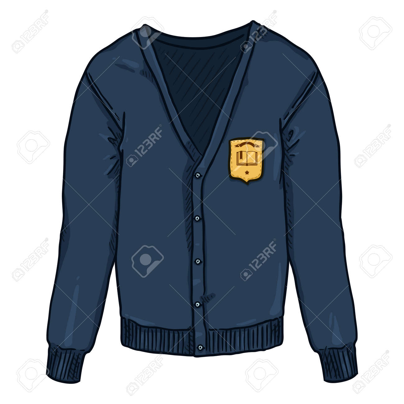 Blue Cardigan with School Badge. Vector Cartoon School Uniform Illustration. - 169663683 Blue Cardigan with School Badge. Vector Cartoon School Uniform Illustration. - 169663683