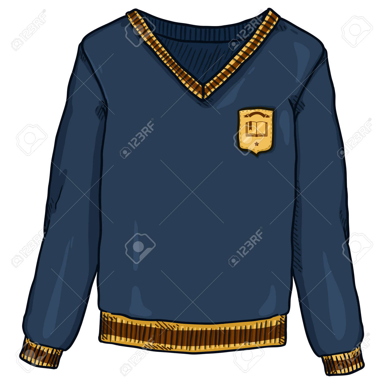 Blue Pullover with School Badge. Vector Cartoon School Uniform Illustration. - 169663684 Blue Pullover with School Badge. Vector Cartoon School Uniform Illustration. - 169663684