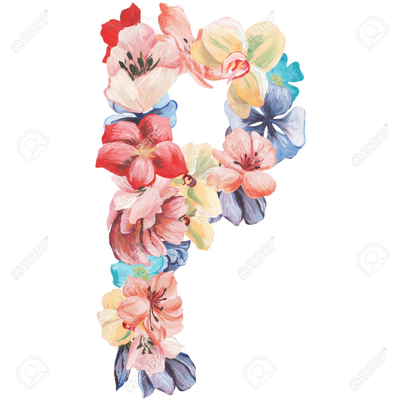 Lettre P De Fleurs Daquarelle Dessin Isolé Sur Fond Blanc Design De Mariage Alphabet Anglais