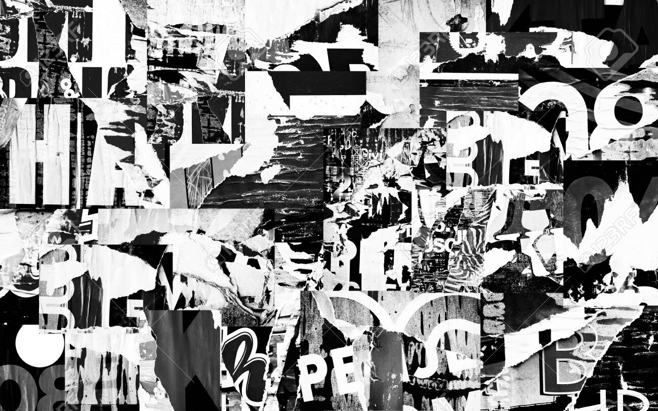 Torn street advertisement posters collage background texture creased crumpled ripped paper backdrop surface placard - 147952550 Torn street advertisement posters collage background texture creased crumpled ripped paper backdrop surface placard - 147952550