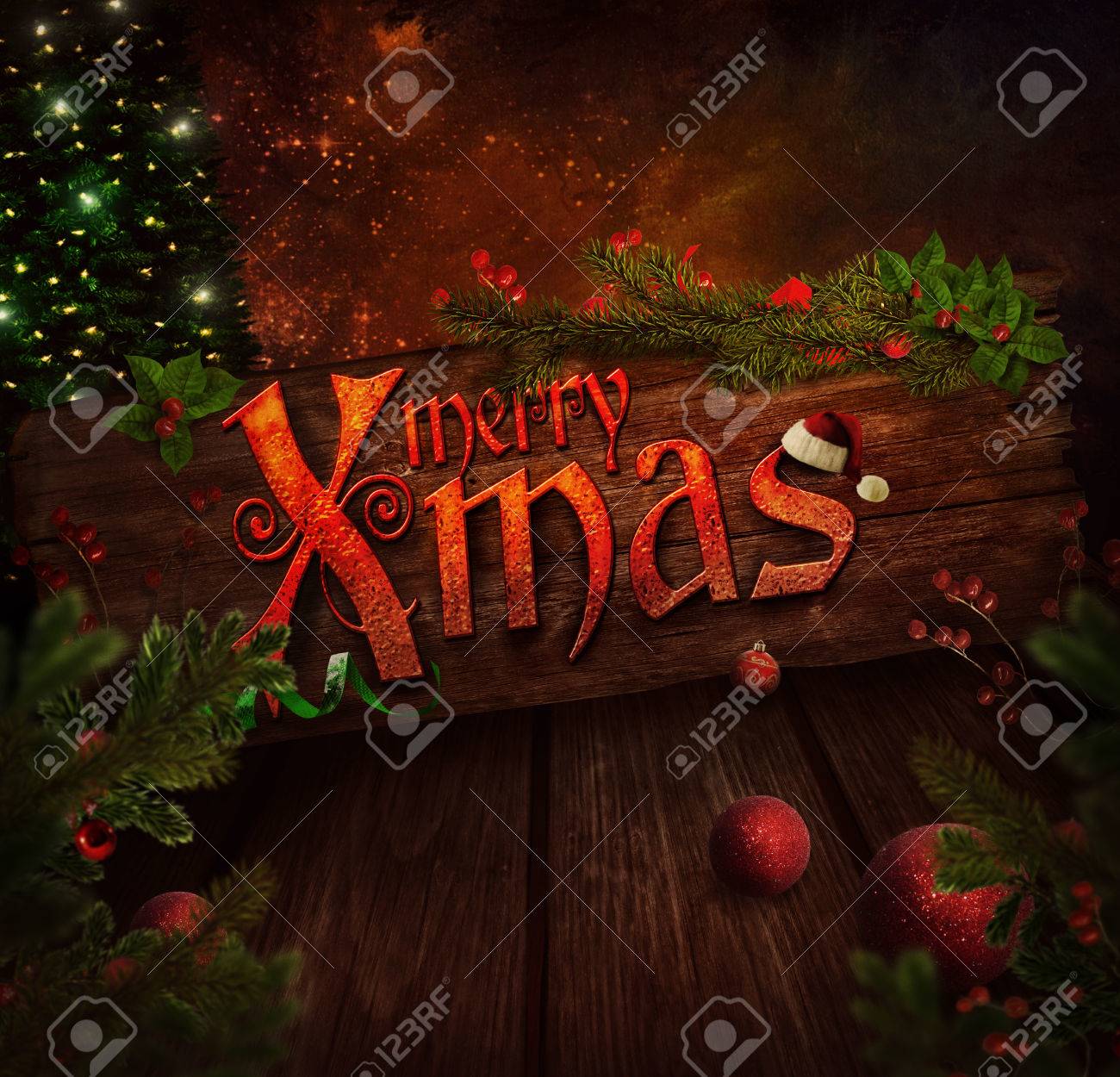 クリスマス デザイン クリスマスの記号 部屋に輝くクリスマス ツリーの背景 クリスマスのグリーティング カード クリスマスの飾り ホリー ビンテージ ホリデー カード Copyspace を の写真素材 画像素材 Image