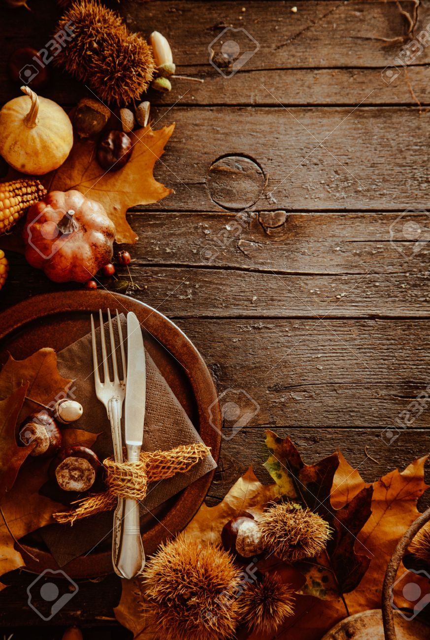 Thanksgiving dinner. Autumn fruit with plate and cutlery. Thanksgiving autumn background - 46775030 Thanksgiving dinner. Autumn fruit with plate and cutlery. Thanksgiving autumn background - 46775030