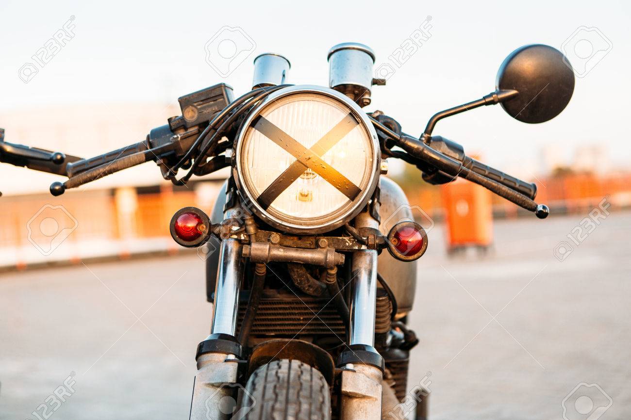 One Vintage Custom Motorcycle Cafe Racer Motorbike With Tape One Vintage Custom Motorcycle Cafe