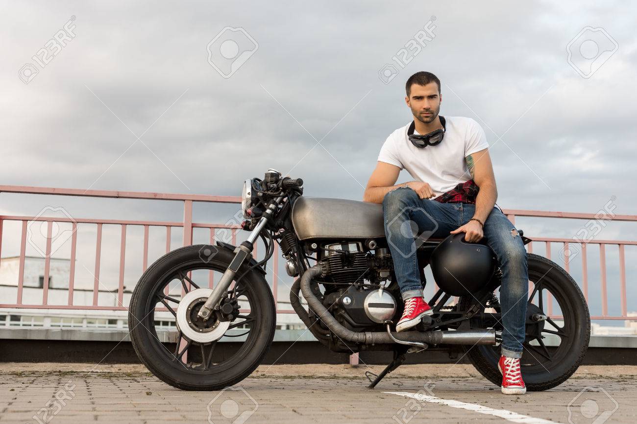 Handsome Rider Guy With A Beard And Mustache Sit On Classic Style Stock Photo Picture And Royalty Free Image Image 80757840