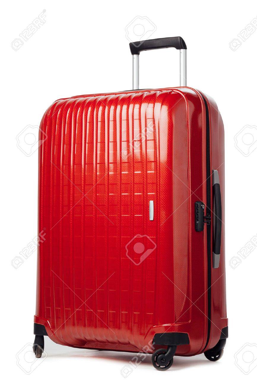 白で隔離赤い炭素スーツケース の写真素材 画像素材 Image