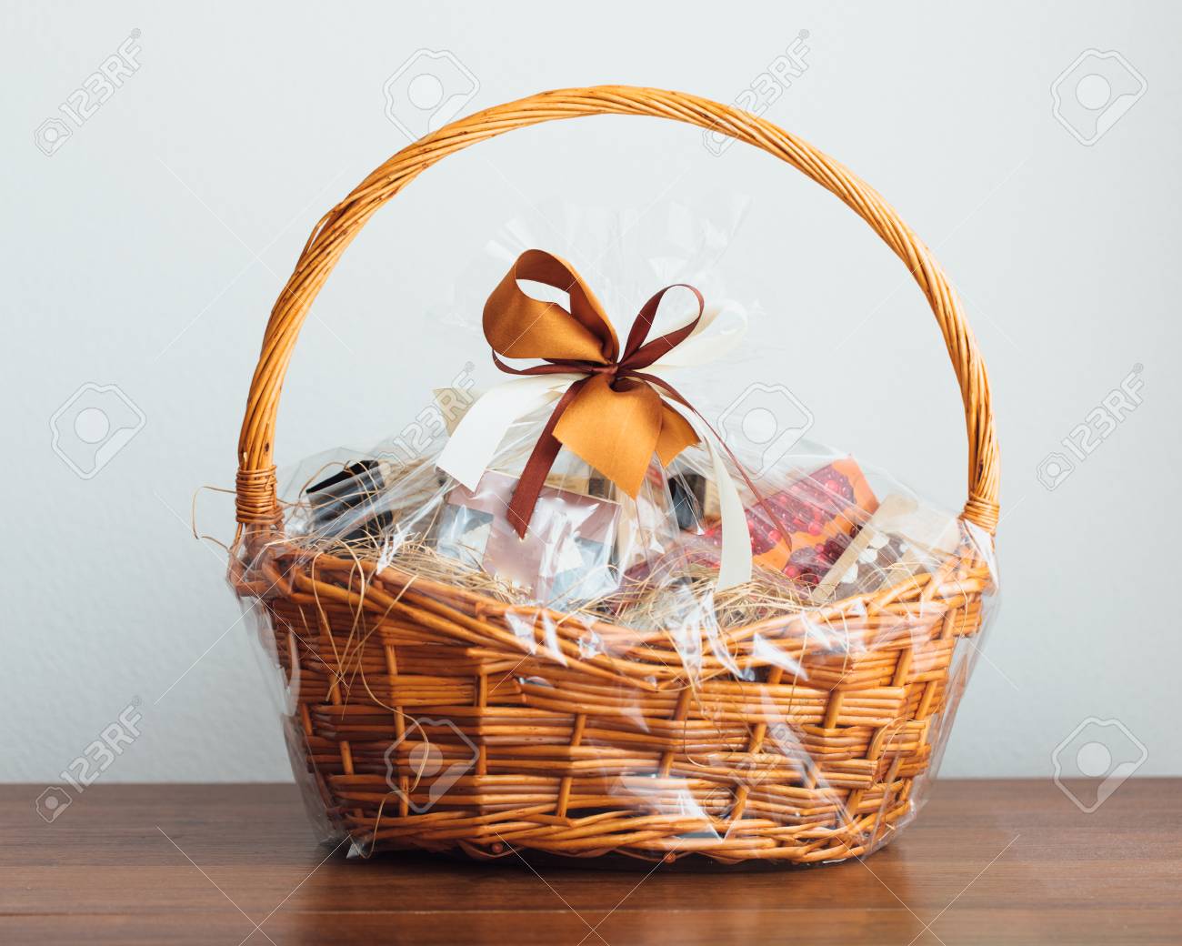 gift basket on grey background - 80707282 gift basket on grey background - 80707282