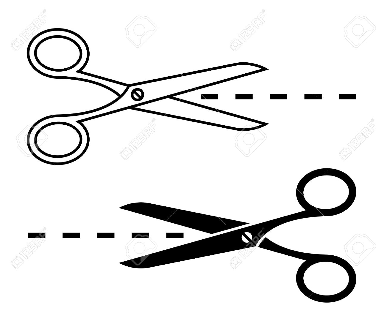 vector scissors with cut lines set of cutting scissors royalty free