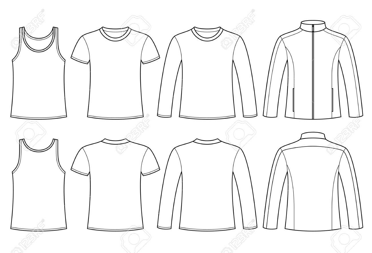 Singlet, T-shirt, Long-sleeved T-shirt and Jacket template - front and back isolated on white background - 35956095 Singlet, T-shirt, Long-sleeved T-shirt and Jacket template - front and back isolated on white background - 35956095