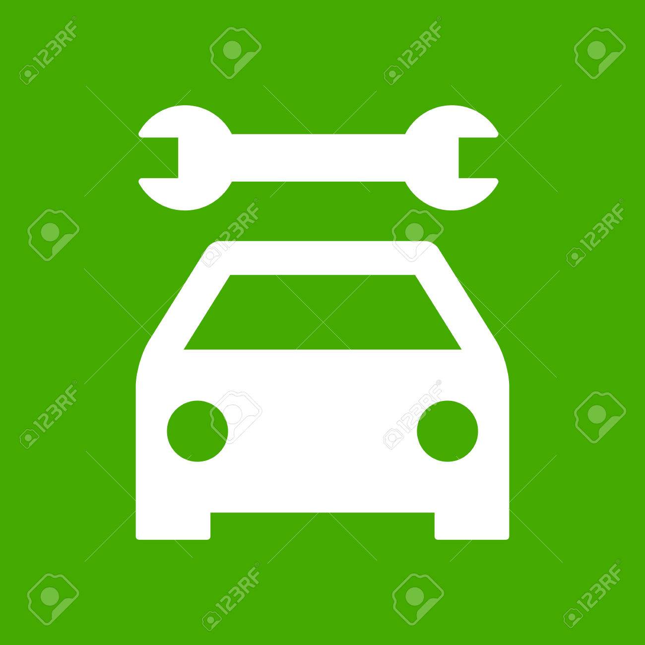 車サービスのアイコン 自動車修理店に緑の背景に署名します のイラスト素材 ベクタ Image