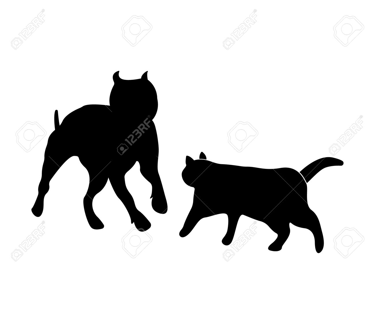 Silhouette Of Dog And Cat. Pitbull And Cat Running. Isolated On White  Background. Royalty Free SVG, Cliparts, Vectors, and Stock Illustration.  Image 194352931., image size:1300x1123