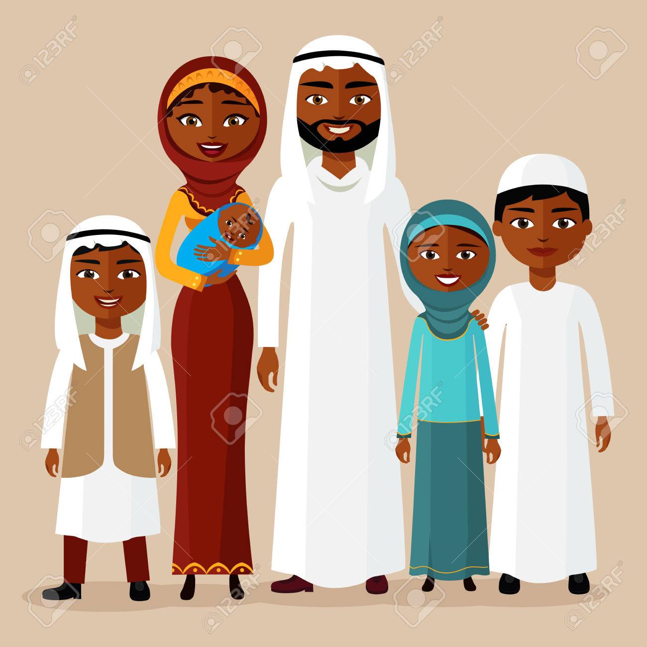 Arab Family Muslim Arab People Saudi Cartoon Man And Woman