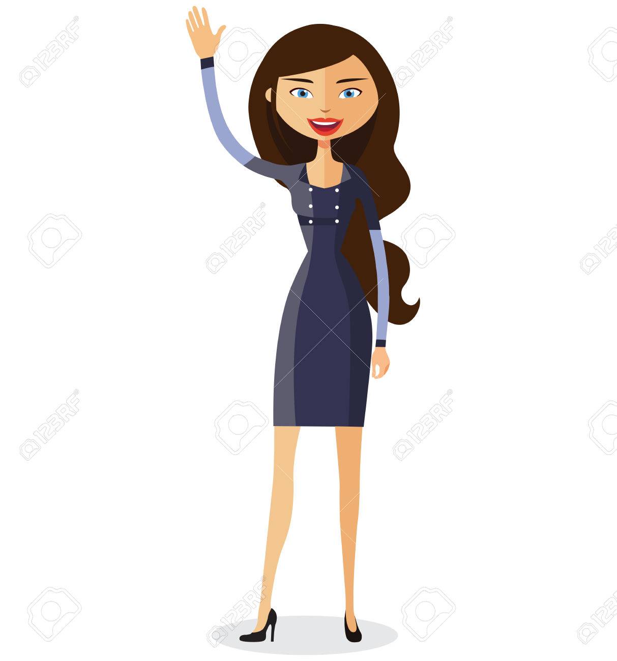 Business Woman Waving Her Hand Vector Flat Cartoon Royalty Free SVG,  Cliparts, Vectors, and Stock Illustration. Image 74023276., image size:1213x1300