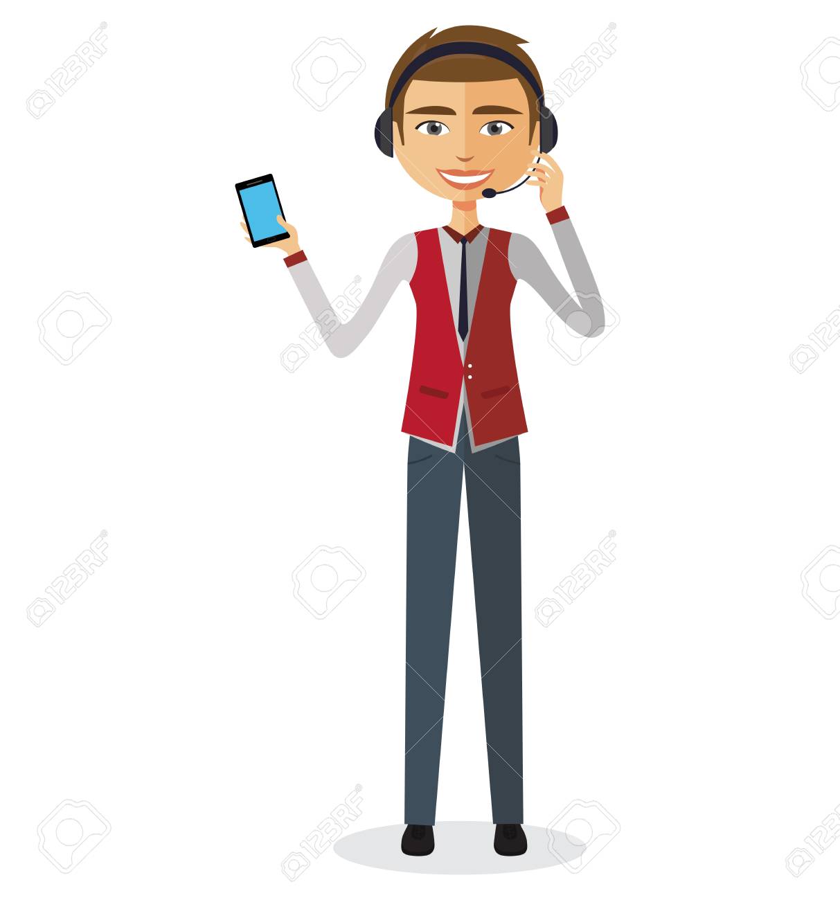 顧客サービス コール センター オペレーター当番 男性顧客サービス ベクトル イラスト のイラスト素材 ベクタ Image