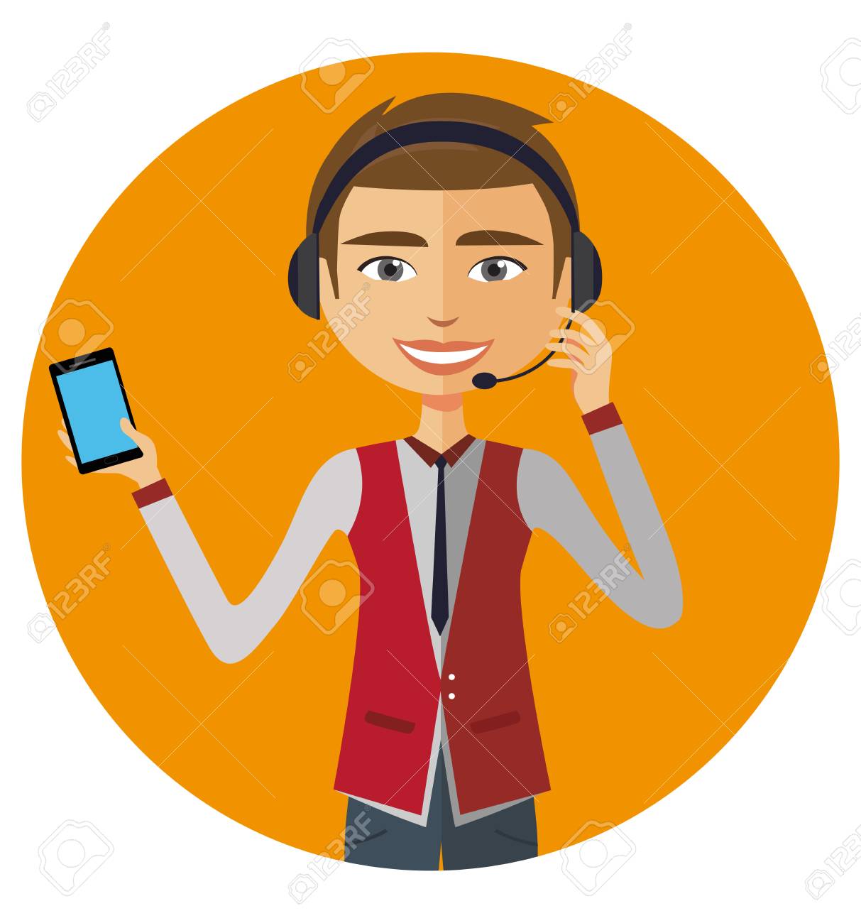 顧客サービス コール センター オペレーター当番 男性顧客サービス ベクトル イラスト のイラスト素材 ベクタ Image