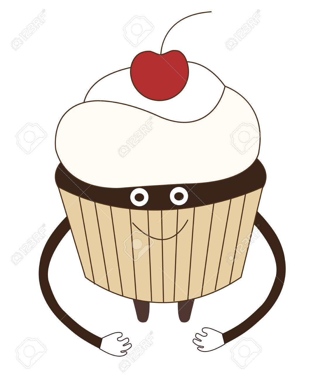 Happy Cherry Cupcake Vector Illustration Cartoon Isolated On